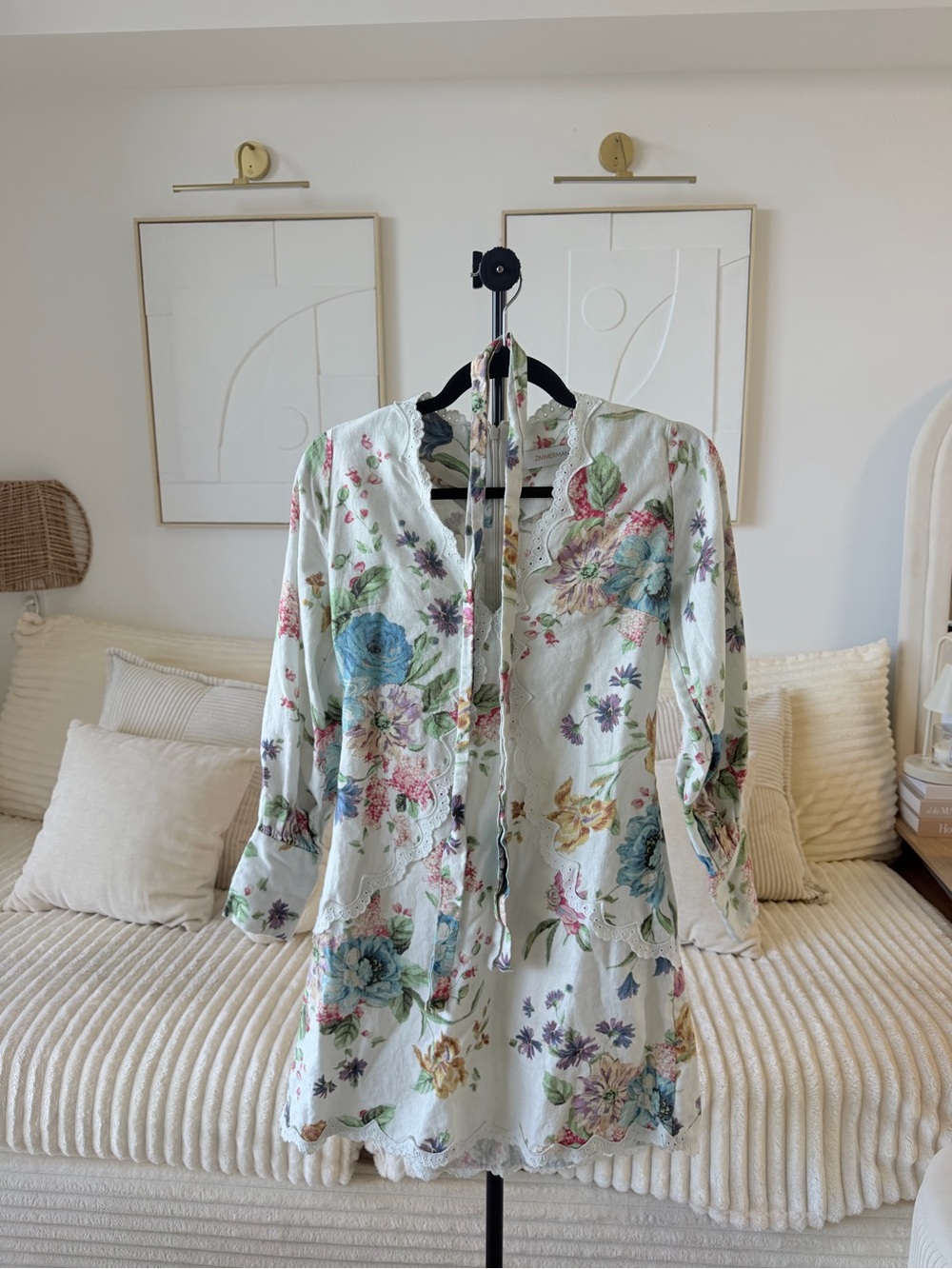 Zimmermann Floral Scalloped Eyelet Mini Dress – Size 1